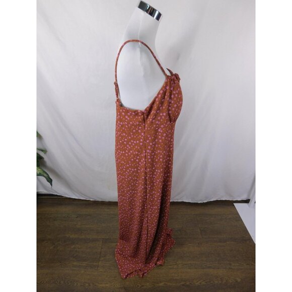 No Boundaries Dress Womens XL Rust Pink Floral Maxi Spaghetti Strap Tie Front - Picture 7 of 11